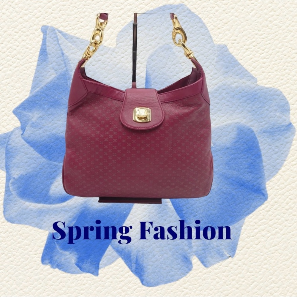 Celine Vintage Rare Turn Lock Macadam Triomphe Monogram Shoulder Bag Leather